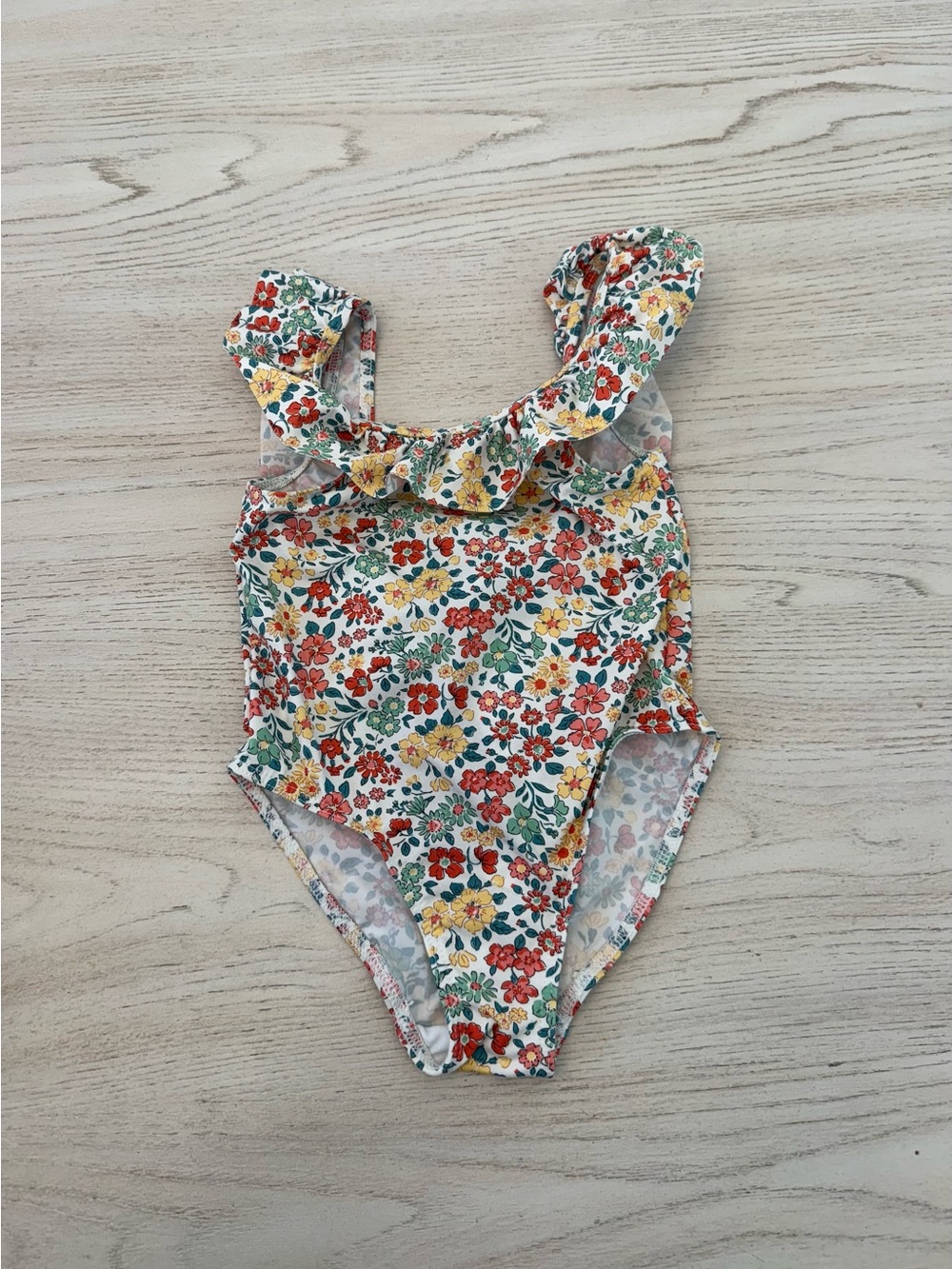 Tartine et Chocolat Floral Ruffle One-Piece Swimsuit - Red, Yellow, Green